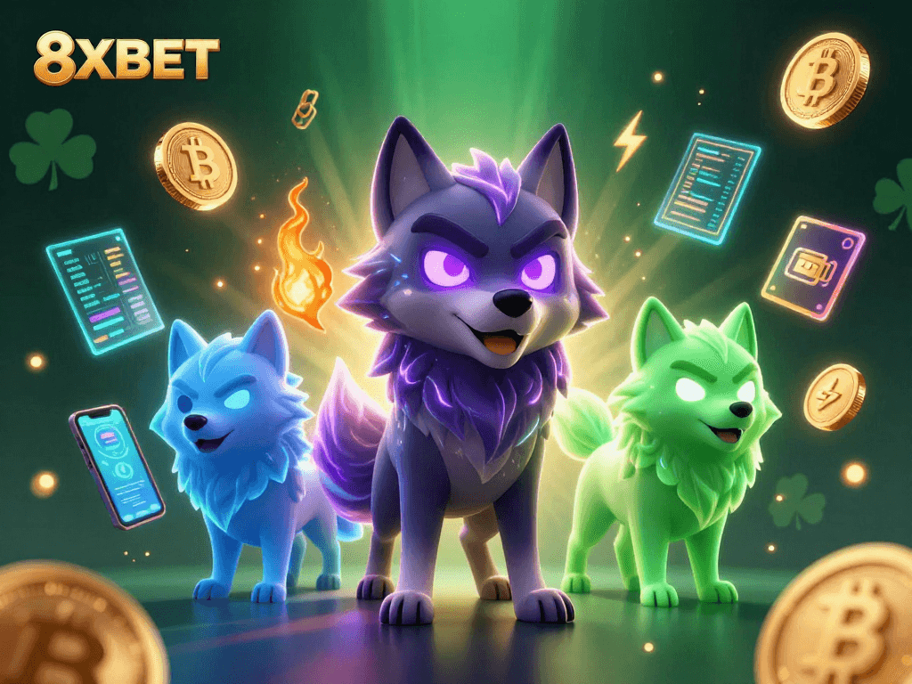 Experience the thrilling world of 8XBET casino and crypto betting with dynamic characters and vibrant visuals.