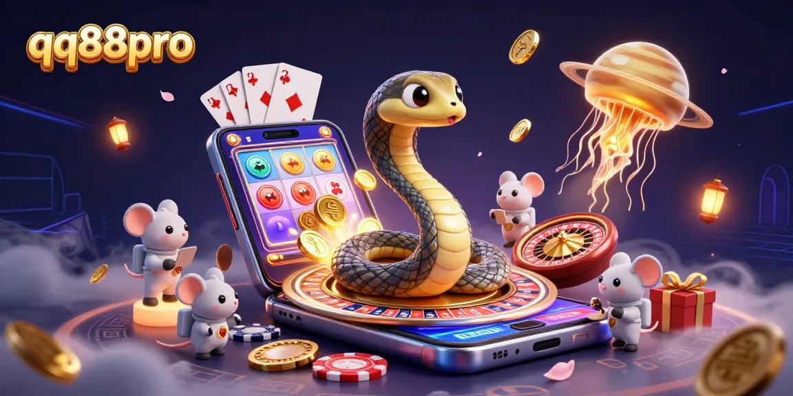 Experience thrilling gameplay at qq88pro with cartoon characters in a vibrant casino scene, featuring unique game elements.