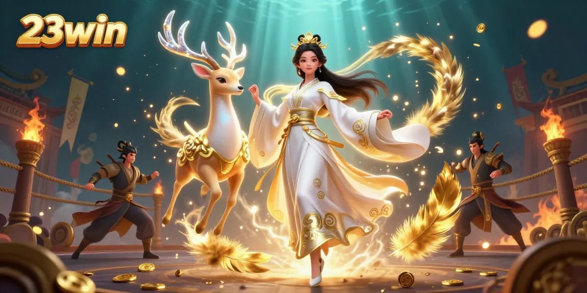 Engage with 23win’s thrilling casino experience in ultra-detailed 3D art featuring vibrant characters.