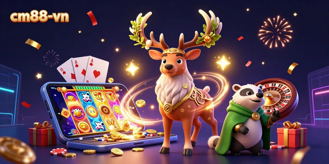 Experience the magic of cm88-vn as the Celtic stag and wise badger animate a vibrant casino adventure.