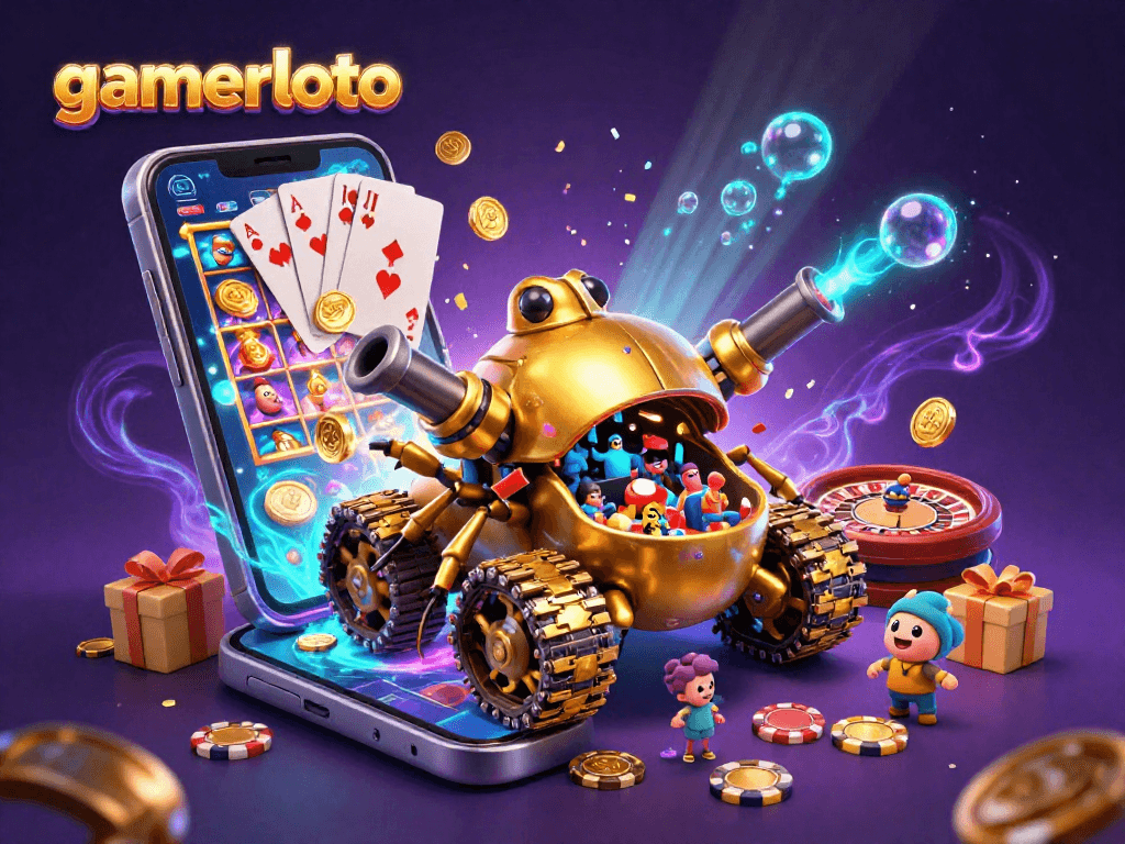 Experience gamerloto's vibrant slot action with a dazzling golden beetle tank casino scene.