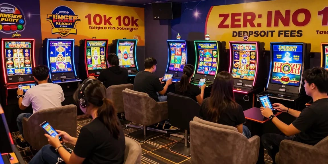 Engaging slot game atmosphere showcasing players enjoying depo pulsa 10k tanpa potongan promotions in a vibrant gaming lounge.