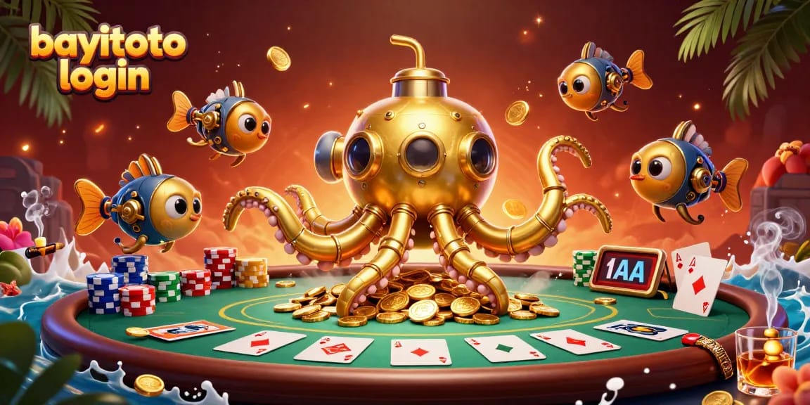 Engage in BAYITOTO login for exciting online gaming with a vibrant kraken submarine scene.