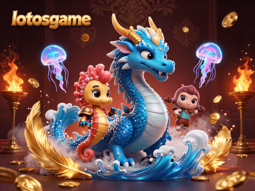 Experience the thrill of lotosgame with an azure dragon and neon jellyfish in this dynamic casino scene.