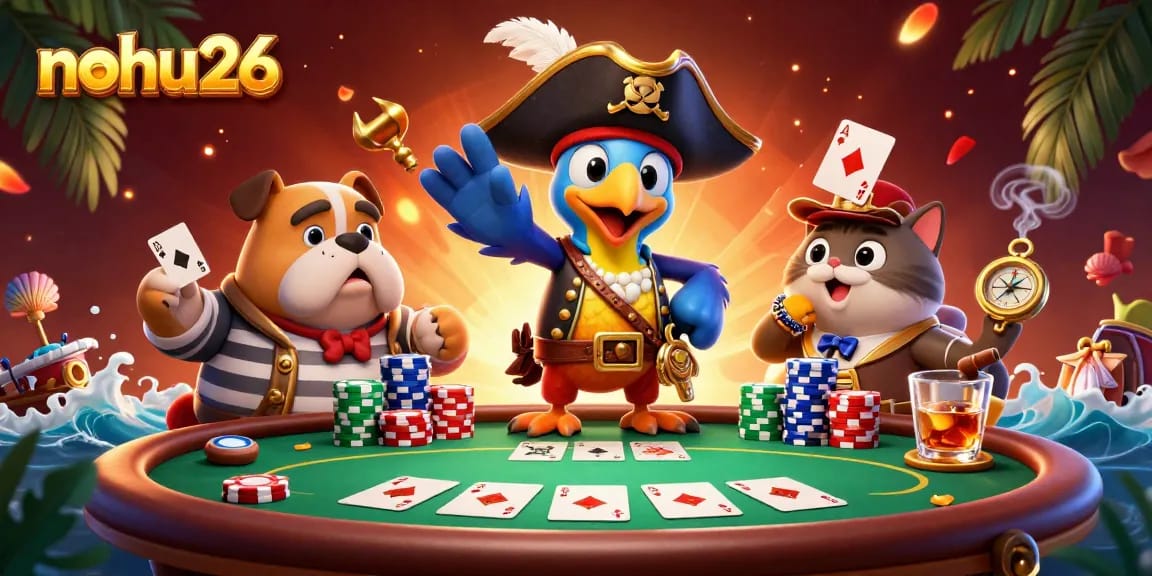 Experience thrilling poker action with nohu26's vibrant pirate-themed casino scene.