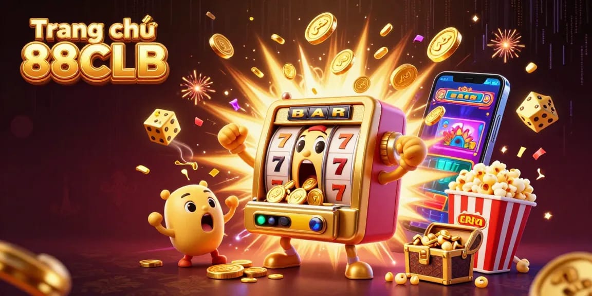 Experience the excitement of jackpots at Trang chủ 88CLB with animated slot machines celebrating wins amidst vibrant casino symbols.