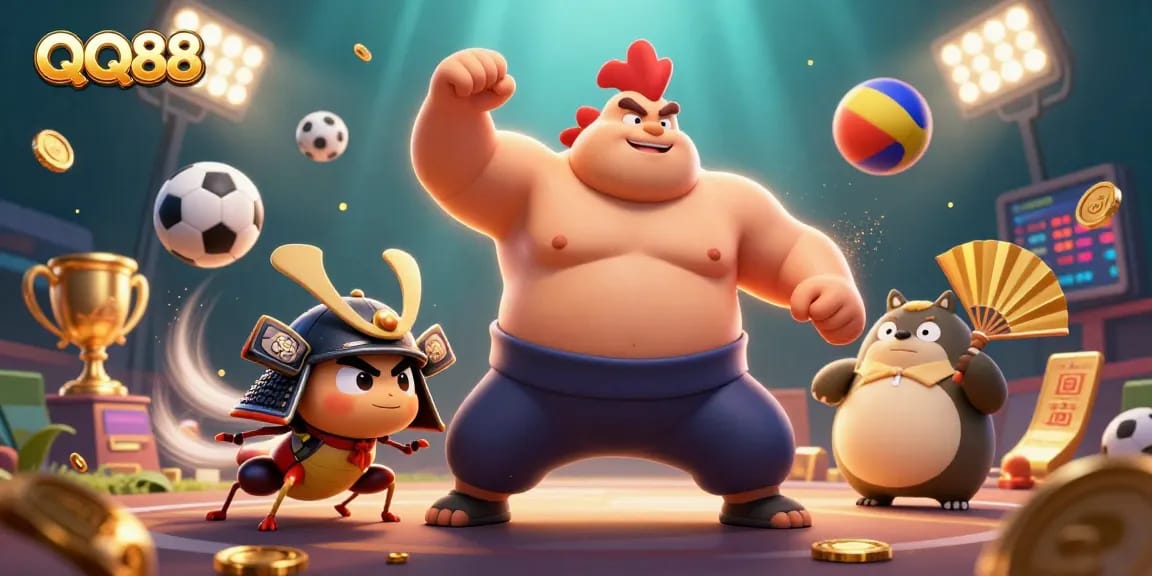 Experience excitement with QQ88, featuring dynamic gaming elements celebrating online sports betting.