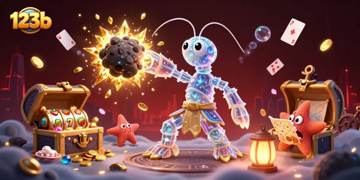 Experience the thrill of 123b slots as our heroic mantis shrimp smashes gems and coins.