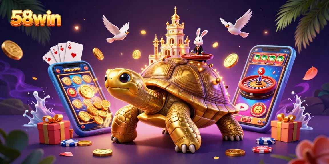 Experience thrilling games on 58win with a vibrant scene showcasing @58win's unique casino elements.