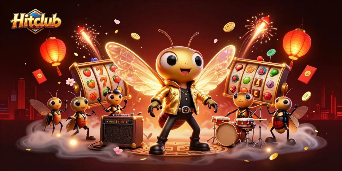 Hitclub showcases vibrant gaming elements with a 3D rock star and captivating visuals for thrilling casino action.