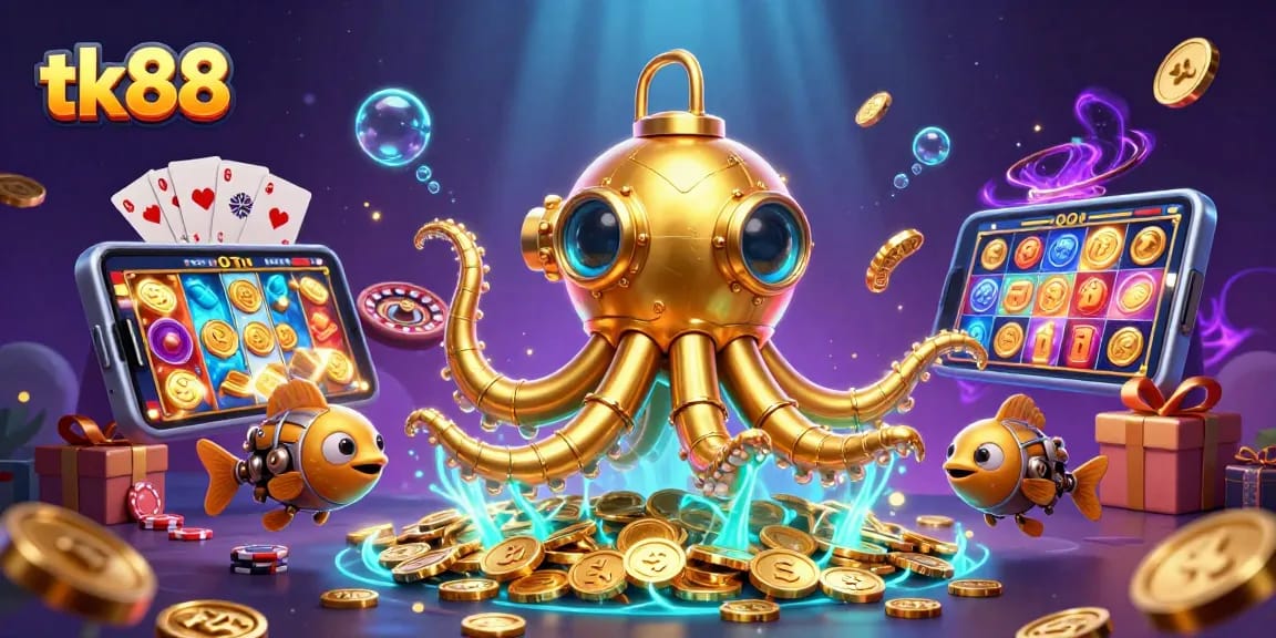 Spin reels and win big with tk88's vibrant casino adventures featuring golden kraken.