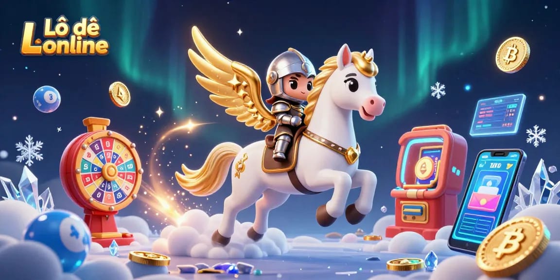 Engage in Lô đề online with a dynamic lottery-themed 3D illustration featuring magical elements.