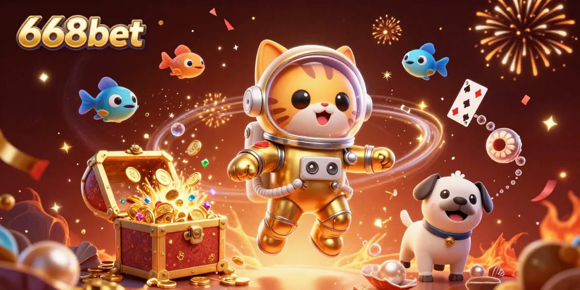 Engage with dynamic games on 668bet, featuring a 3D scene with a casino theme and vibrant characters.
