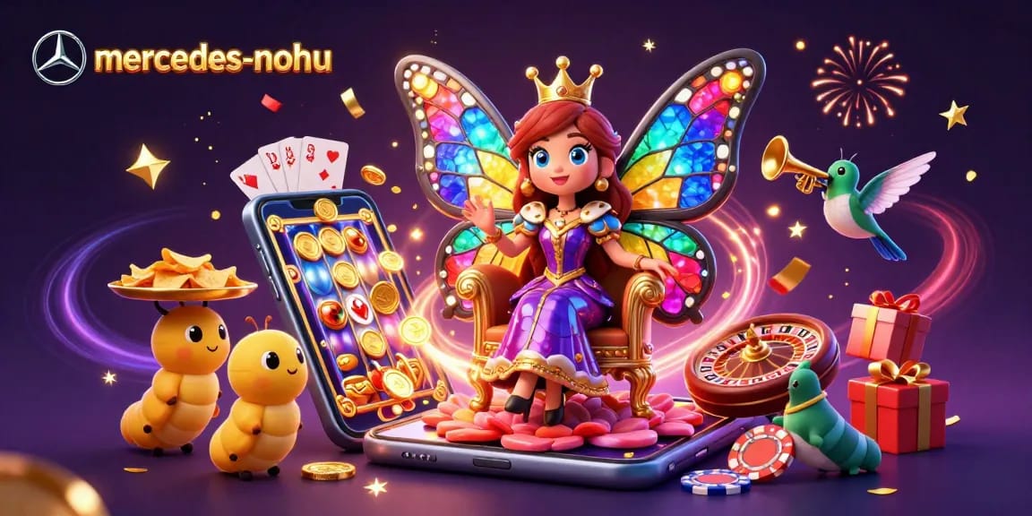 Experience vibrant gameplay with mercedes-nohu: a butterfly queen amid casino excitement!