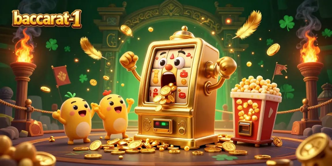 Baccarat-1's thrilling online game illustration with vibrant slot machines and dramatic atmosphere.