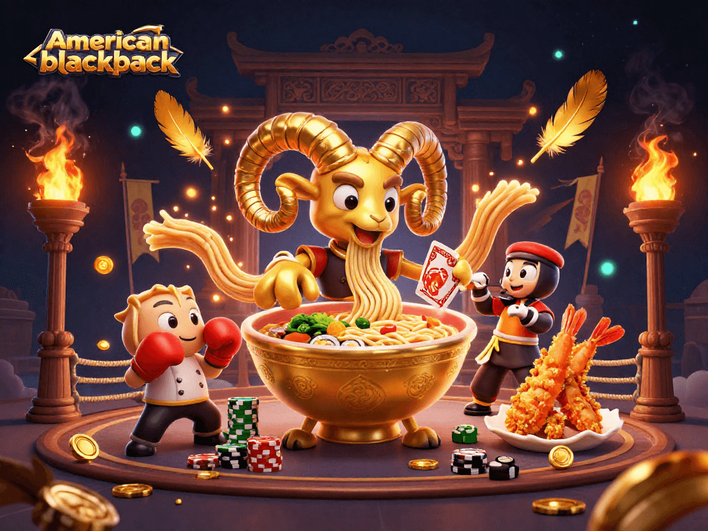 Experience thrilling gameplay with American Blackjack in a vibrant, animated casino scene.