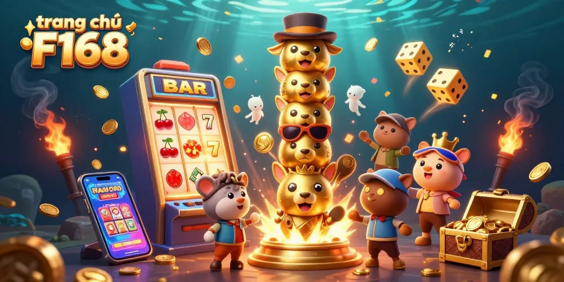 Experience thrilling wins at trang chủ F168 with vibrant slots and casino elements in this dynamic scene.
