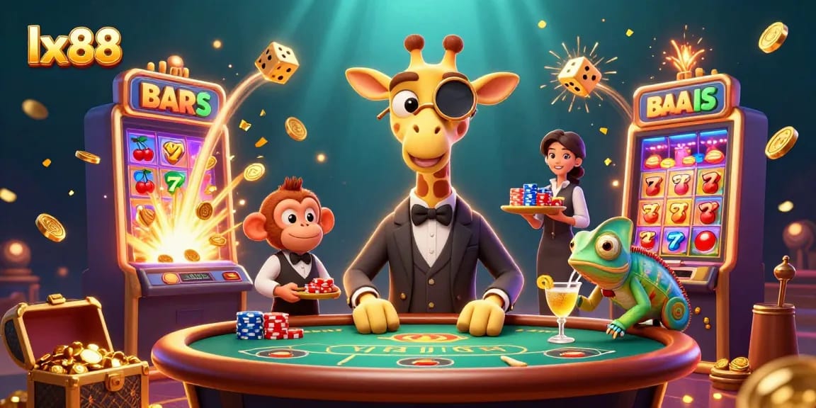 Spin and win big at lx88 with a vibrant 3D casino scene of exciting characters and games!