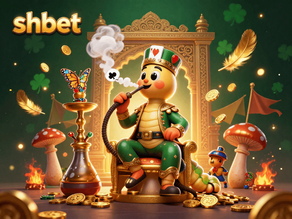 Experience thrilling action at shbet with a vibrant 3D casino scene featuring a hookah-master and gold coins.