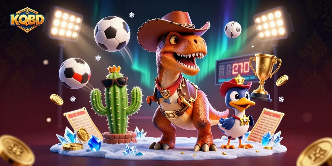Experience real-time KQBD updates with dynamic sports elements and cartoon characters.
