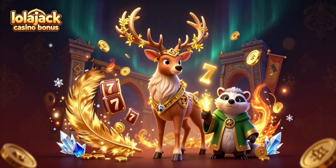 Experience winning with the lolajack casino bonus in a vibrant 3D illustration of characters and casino elements.