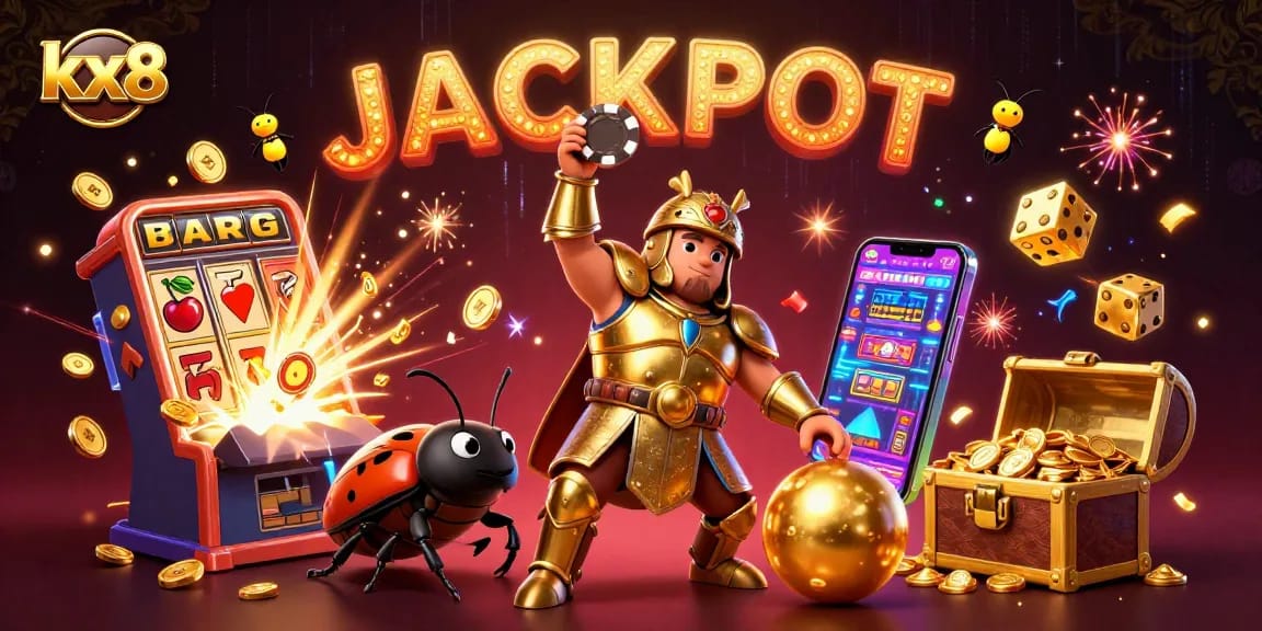 Engage in thrilling kx8 gaming with vibrant creatures celebrating a jackpot in a dynamic casino scene.