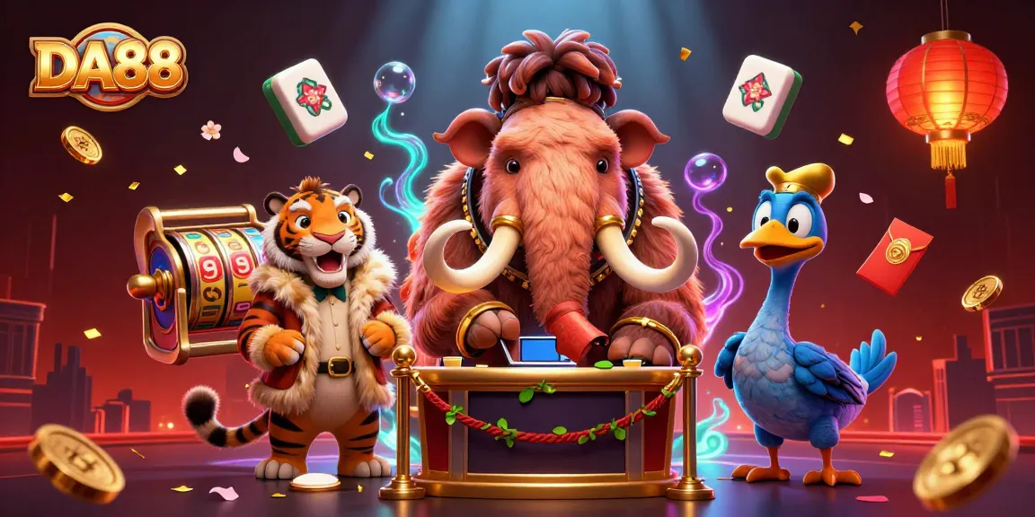 Experience DA88 gaming excitement with an animated scene featuring unique casino characters.