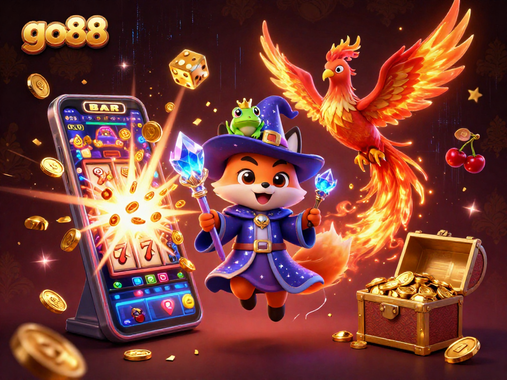 Engage with go88's thrilling jackpot experiences as a mystical wizard fox and phoenix ignite the casino adventure!