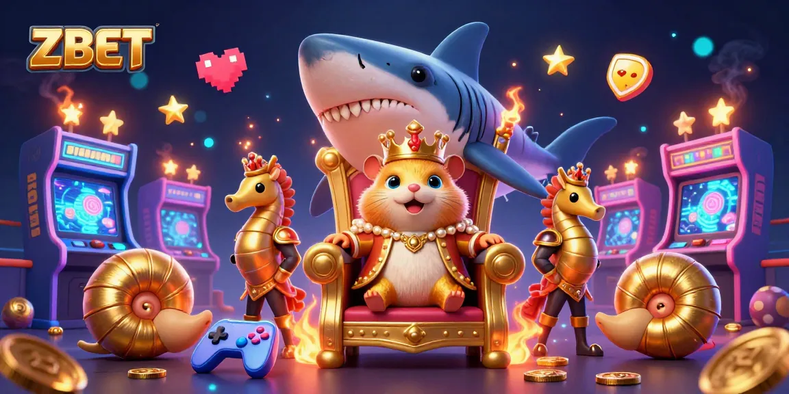 Experience thrilling wins at ZBET with a 3D illustration featuring a regal hamster king and casino elements.