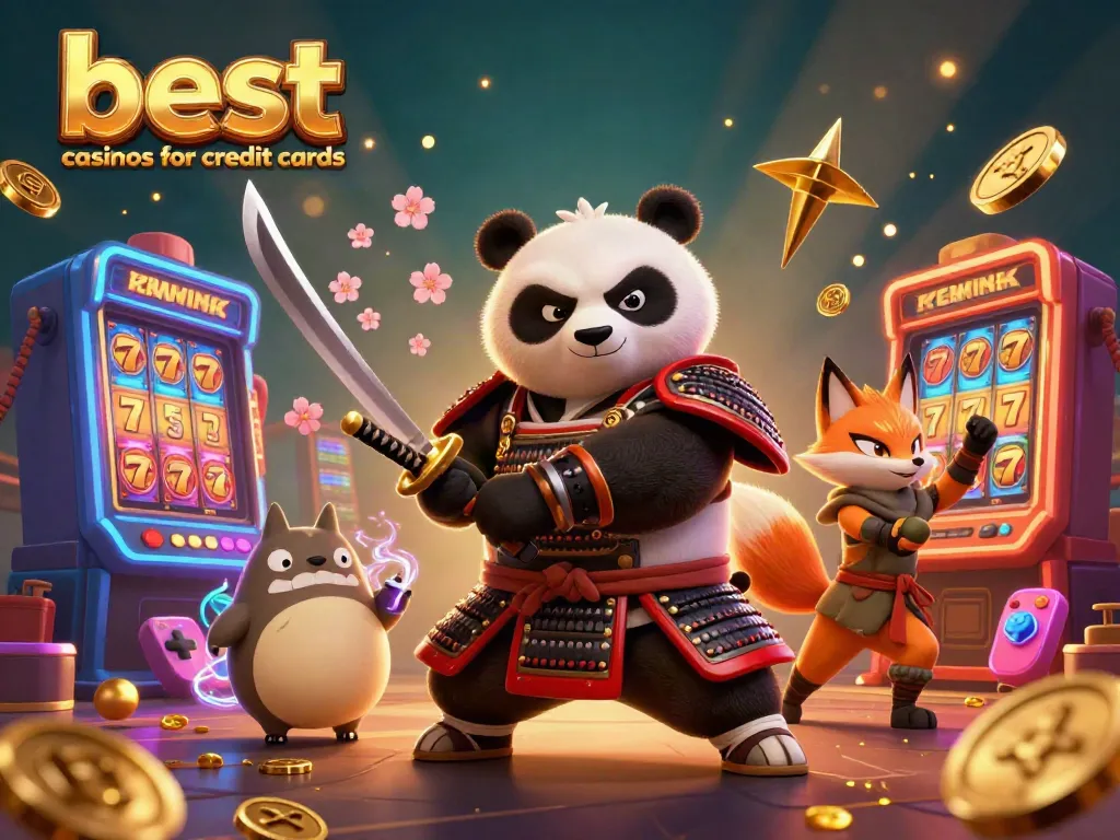 Experience the excitement at the best casinos for credit cards, featuring samurai panda and ninja fox in a dynamic casino scene.