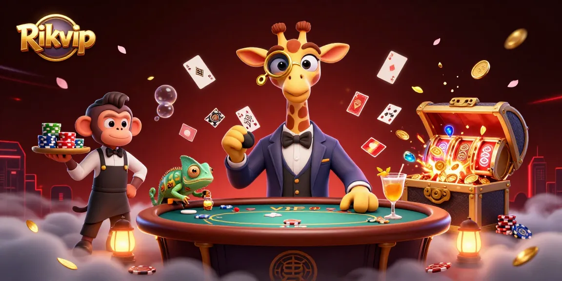 Engage in high-stakes games at Rikvip with a vibrant casino atmosphere featuring dynamic characters.