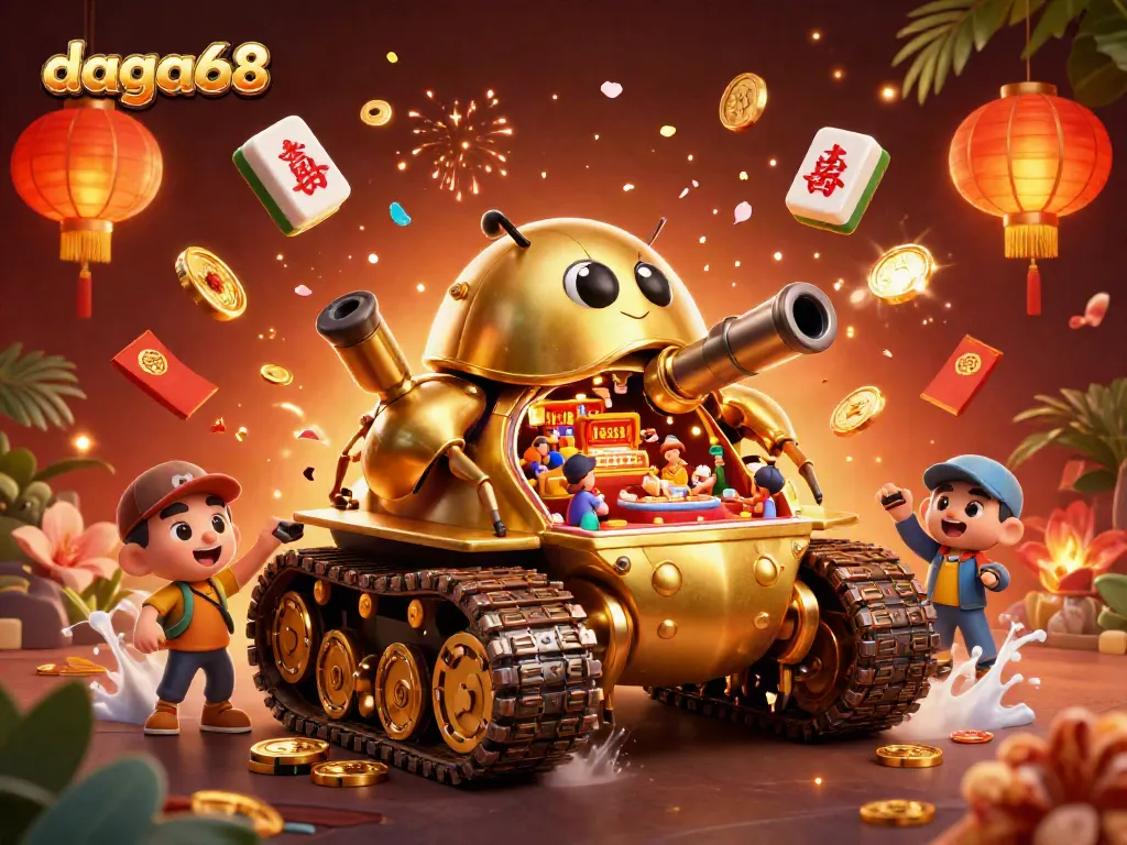 Experience exciting moments at daga68 with a vibrant, dynamic 3D casino illustration depicting fun gaming activities.