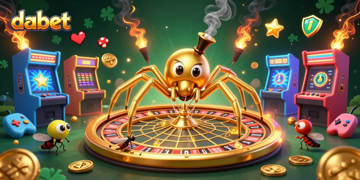 dabet showcases a thrilling 3D illustration of a golden spider croupier and a betting fly, epitomizing the excitement of online gambling.