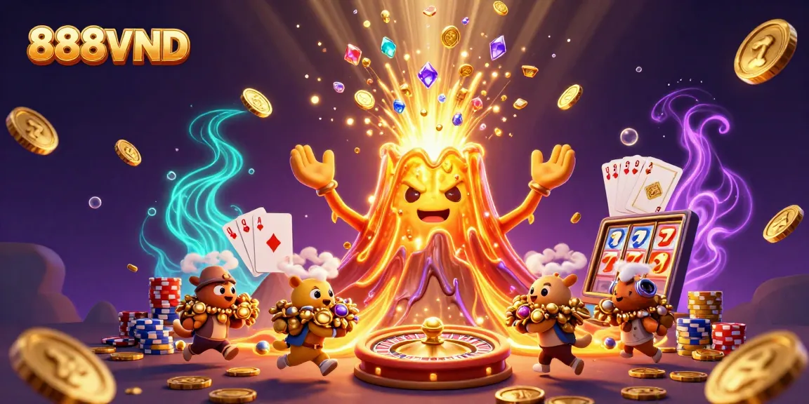Experience the thrill of winning at 888VND with exciting treasures erupting from a golden volcano.