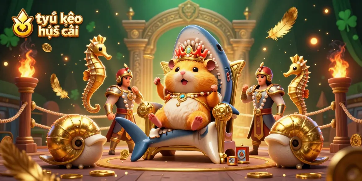 Engage with tỷ lệ kèo nhà cái through a vibrant casino scene featuring a fierce hamster king on a shark tooth throne.