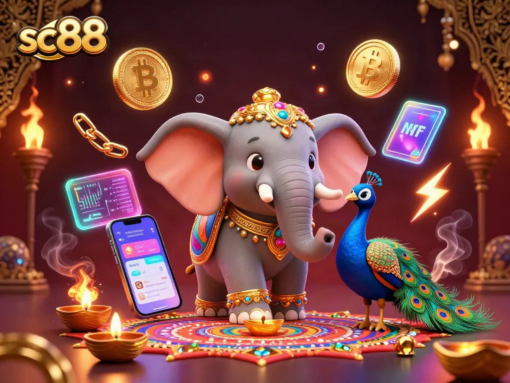 Spin the reels with sc88 in a vibrant casino scene featuring colorful characters and crypto elements.