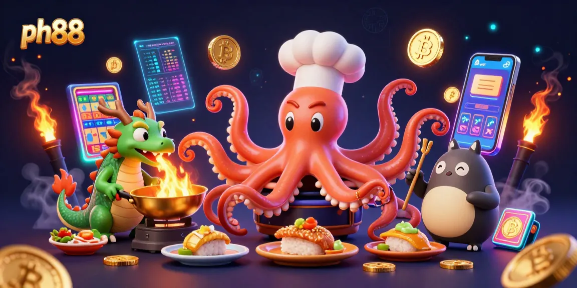Experience winning strategies at ph88, featuring vibrant 3D casino elements like slot reels and dynamic cryptocurrency icons.