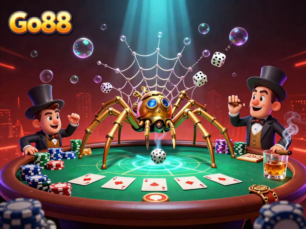 Go88 features a dynamic steampunk-themed poker scene with golden elements and rich textures.