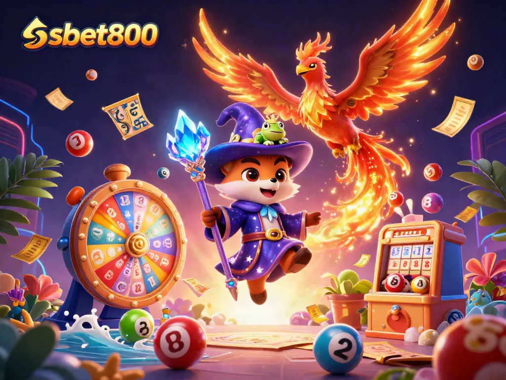 Experience the thrilling magic of shbet800 with a wizard, phoenix, and enchanting lottery elements.
