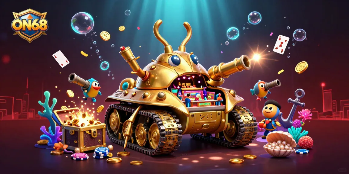 Engage with ON68's thrilling casino experience inside a golden beetle tank bursting with treasures.