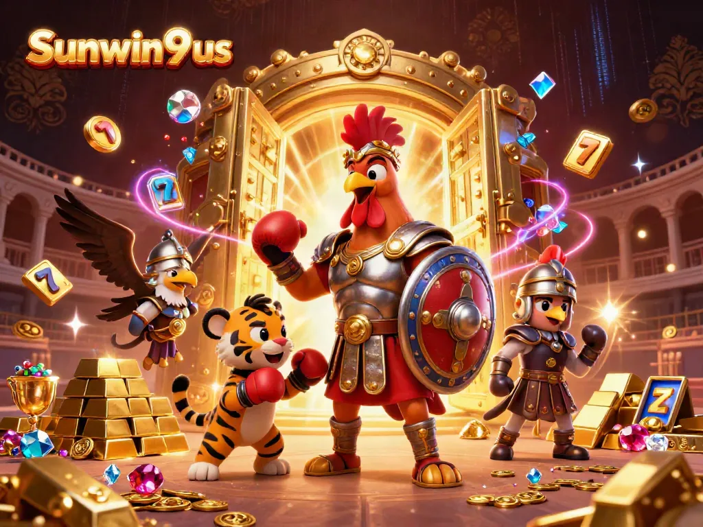 Experience thrilling wins at Sunwin9 us with 3D gladiators and treasure elements in a dynamic casino setting.