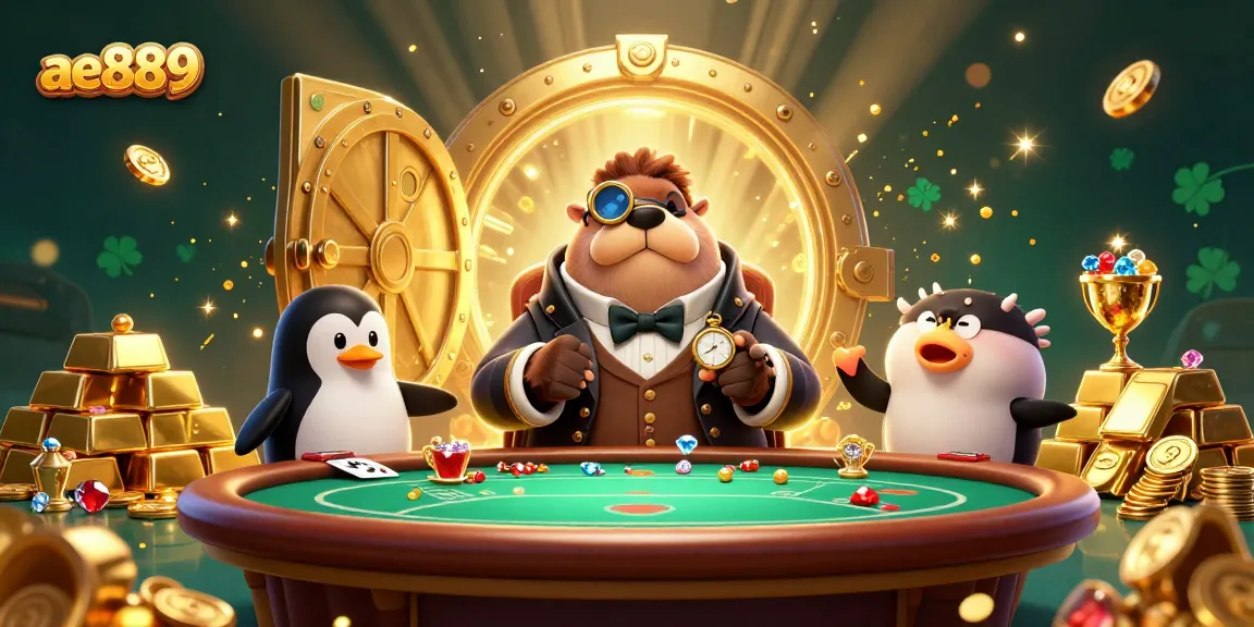 Experience thrilling poker action at ae889 with a jolly walrus and a clever penguin dealer.