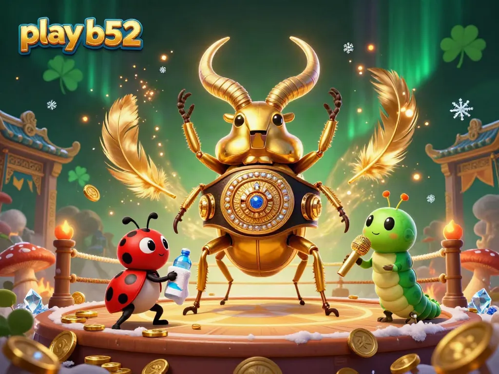 Experience the thrill of play b52 with a vibrant casino scene featuring a giant beetle champion.