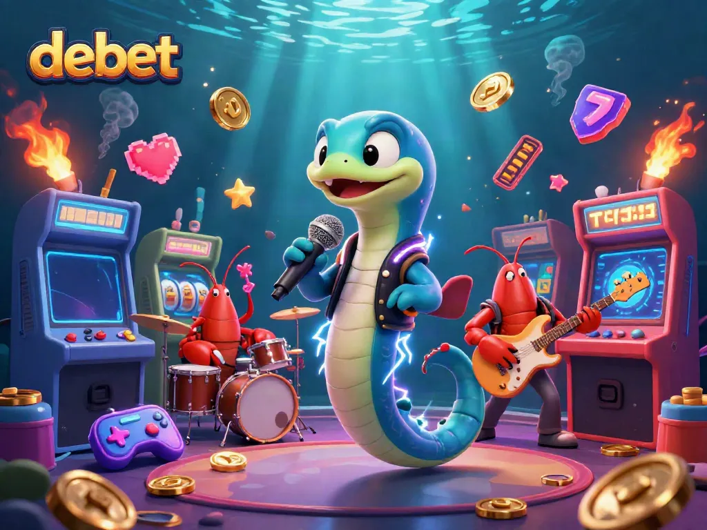 Experience the excitement of debet with an electric eel DJ, band, and vibrant slots in an underwater casino