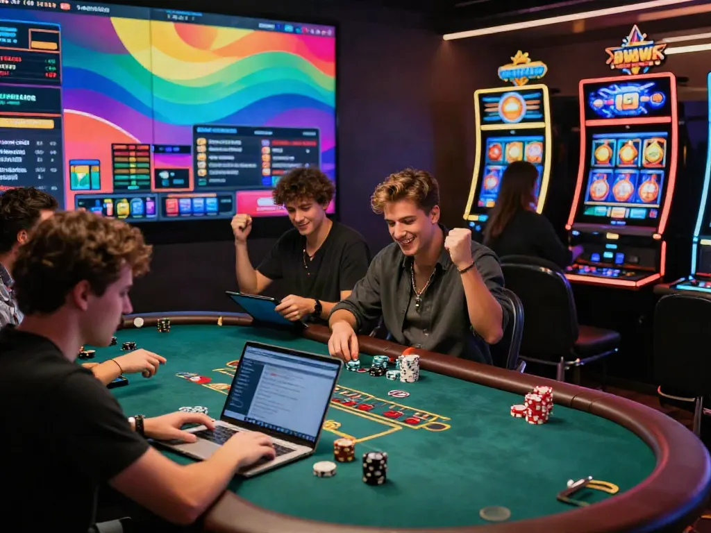 Engaging scene of players enjoying various games on the 9bet online gambling platform, showcasing a vibrant community atmosphere.