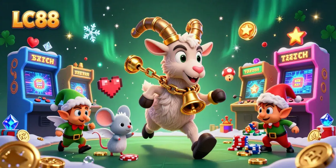 Play exciting games at LC88 casino with festive 3D characters stealing poker chips.