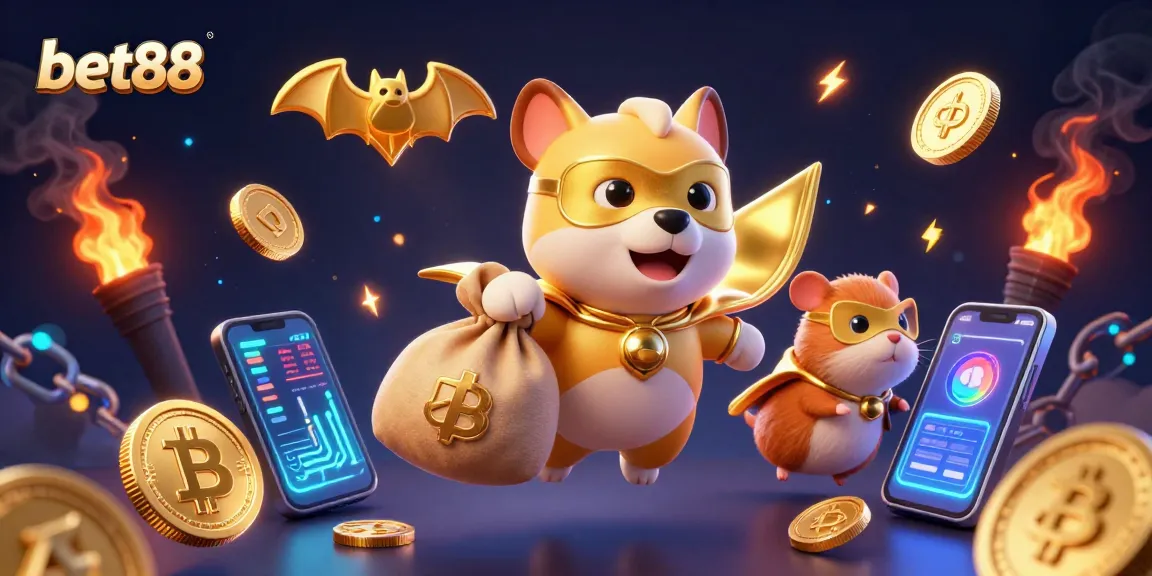 Bet88's superhero dog and sidekick bring excitement to crypto-themed gambling thrills.