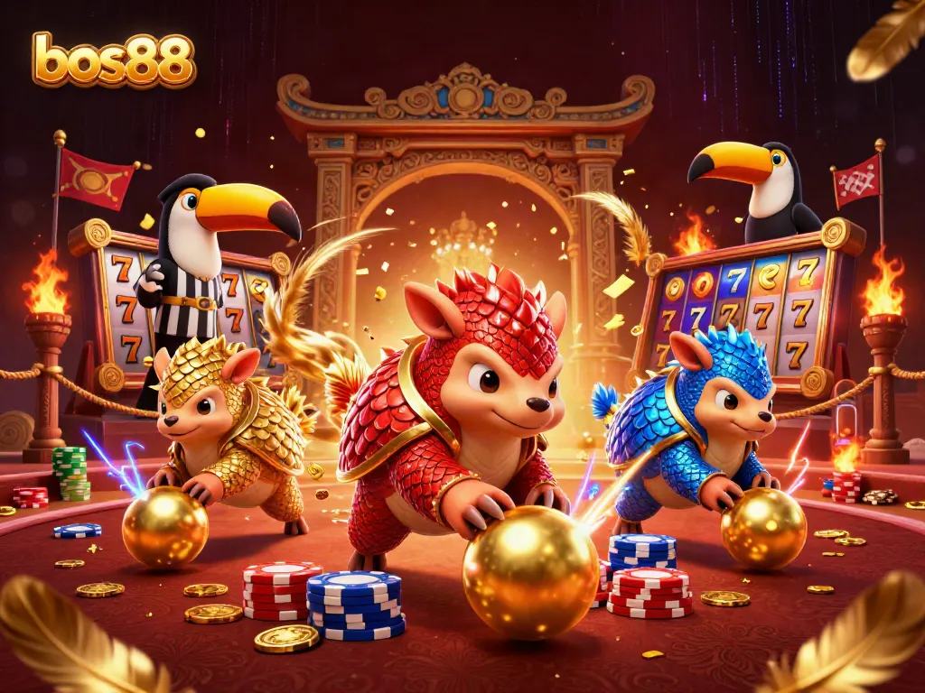 Experience thrilling gaming action with bos88 featuring rival pangolins in a vibrant casino scene.