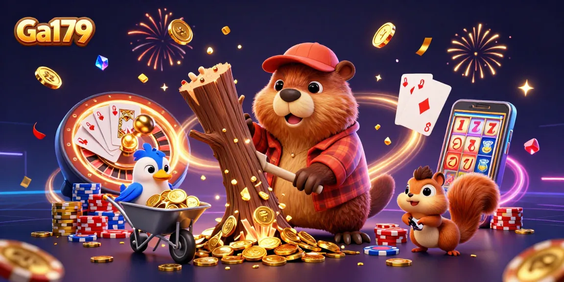 Engage with Ga179's thrilling gameplay featuring an exciting beaver casino scene filled with golden coins and action.