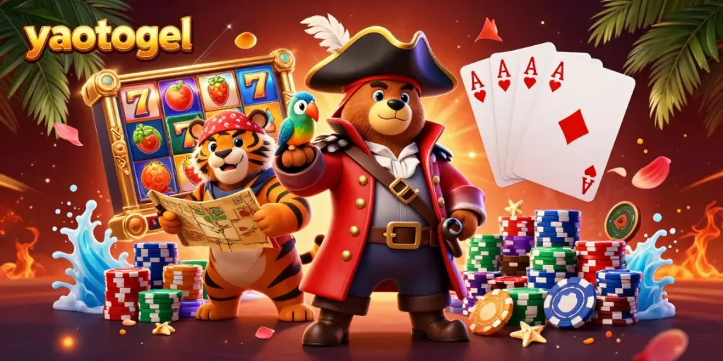 Engage with yaotogel's exciting online casino scene featuring vibrant slot reels and immersive characters.